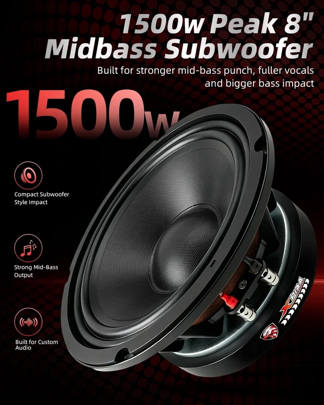 Alt view image 2 of 5 - TANVSO 8 Inch Speaker, 1500W Peak 4 Ohm 8 Inch Midbass Subwoofer, 8 Inch Midrange Speaker with Large Magnet, Aluminum Basket, Multi-Roll Rubber Surround for Car Audio, Single