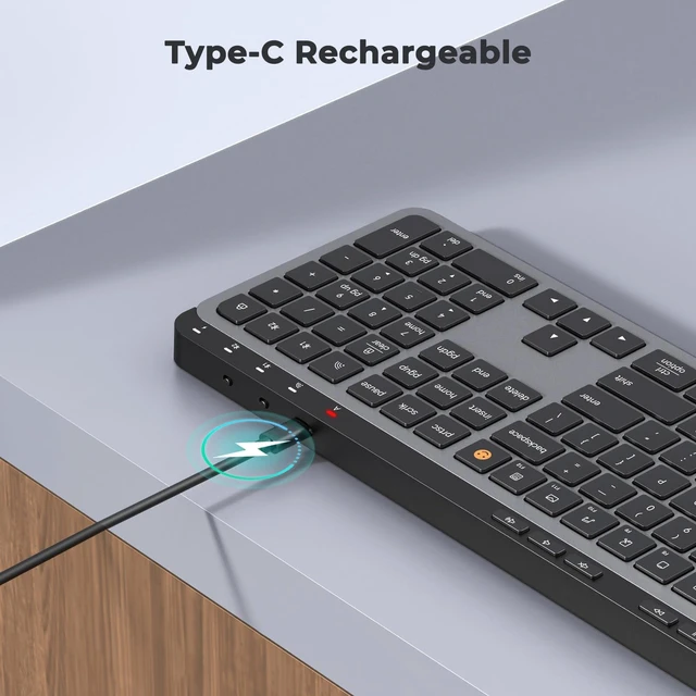 Alt view image 4 of 5 - MEETION K9990 Bluetooth Wireless Keyboard, Slim Quiet Rechargeable, Black