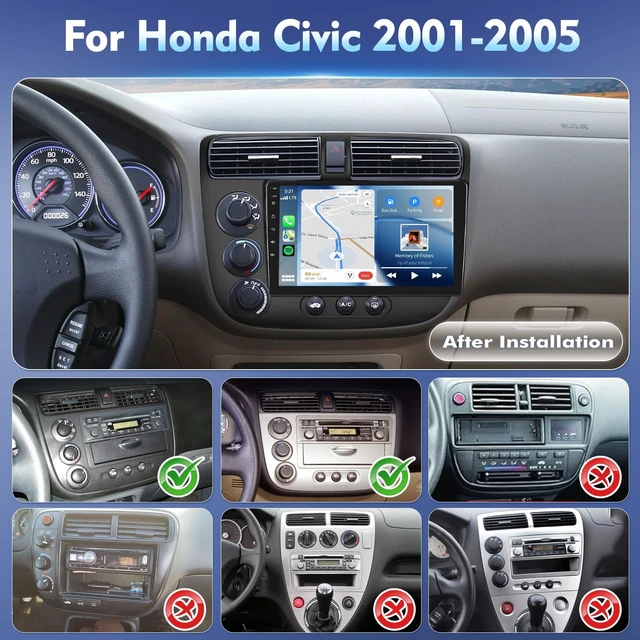 Alt view image 2 of 5 - 4Core+64G Android Car Radio for Honda Civic 2001 2002 2003 2004 2005