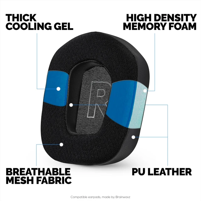 Alt view image 3 of 5 - Hybrid Earpads for Logitech G733, G335 & G535 Headsets, Cooling Gel, Super Soft Fabric & Thicker Memory Foam, Additional Comfort By Brainwavz