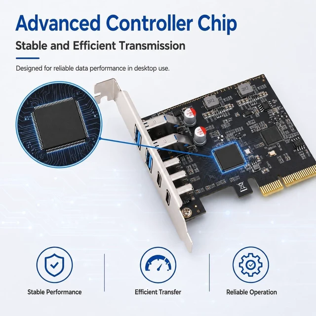 Alt view image 4 of 5 - Pomya PCIe USB 3.0 Expansion Card 5 Ports with USB Type C 10Gbps
