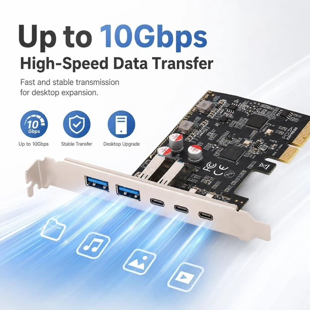 Alt view image 2 of 5 - Pomya PCIe USB 3.0 Expansion Card 5 Ports with USB Type C 10Gbps