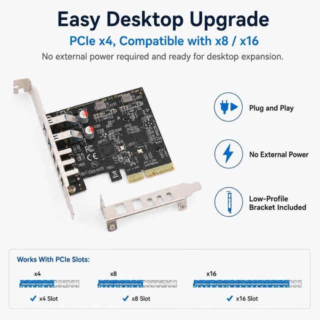 Alt view image 5 of 5 - Pomya PCIe USB 3.0 Expansion Card 5 Ports with USB Type C 10Gbps