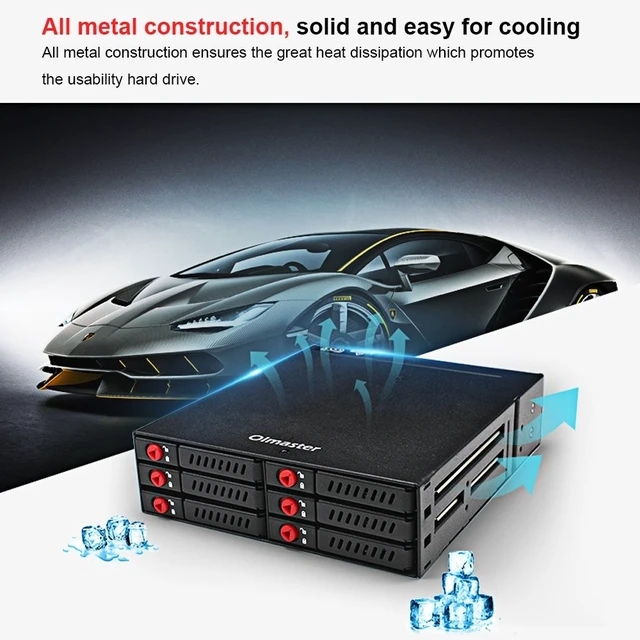 Alt view image 5 of 5 - 6 Bays Mobile Backplane, 2.5 Inch HDD SSD Hard Drive Hot Swap Rack, with Cooling Fan Key Lock 6Gbps Transmission for PC 5.25 Drive Bay Data Storage Enthusiasts