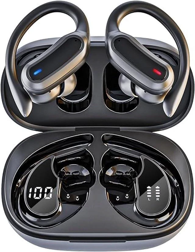 Main image of Wireless Earbuds Bluetooth Headphones, 54H Playtime Stereo Over Ear Buds with ENC Noise Cancelling, LED Power Display, IPX7 Waterproof Sport Earphones with Earhooks for Running/Workouts (Black)
