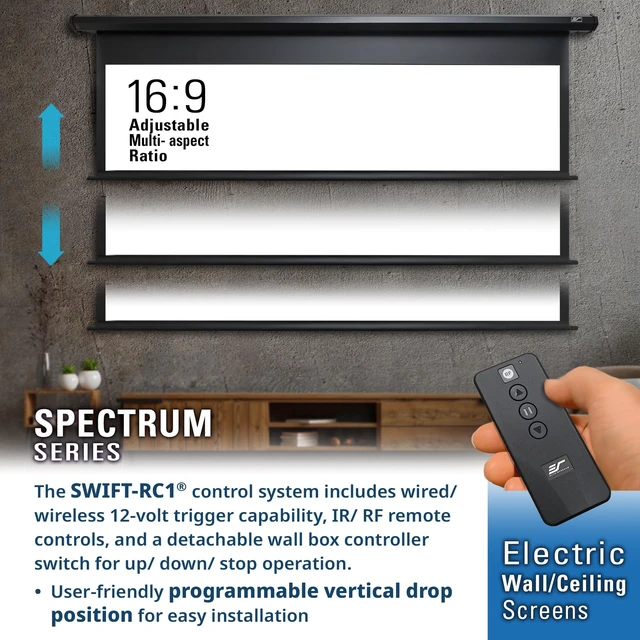 Alt view image 2 of 5 - Elite Screens Spectrum 90-Inch 16:10 Electric Motorized Projector Screen, 4K/8K Ultra HD Ready, Home Theater, Office & Gaming, White Case, ELECTRIC90X2
