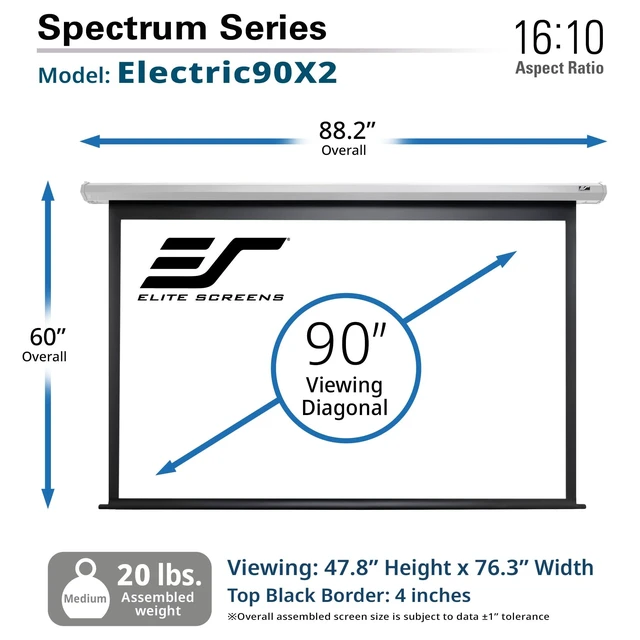 Alt view image 4 of 5 - Elite Screens Spectrum 90-Inch 16:10 Electric Motorized Projector Screen, 4K/8K Ultra HD Ready, Home Theater, Office & Gaming, White Case, ELECTRIC90X2