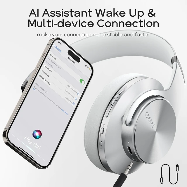 Alt view image 5 of 5 - DOQAUS Bluetooth Headphones Over Ear, 90H Playtime, 3EQ Mode, with ENC Mic