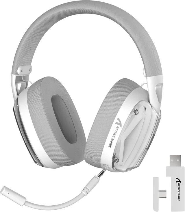 Main image of ATTACK SHARK L60 Wireless Over-Ear Gaming Headset,40mm Drivers,Detachable Noise Cancelling Mic,Memory Foam Ear Pads,3 Modes USB Computer Headset with 5.1 Surround Sound for PC/Mac/PS4/PS5-White