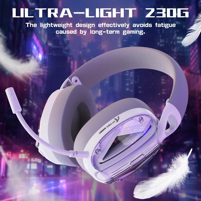 Alt view image 4 of 5 - ATTACK SHARK L60 Wireless Over-Ear Gaming Headset,40mm Drivers,Detachable Noise Cancelling Mic,Memory Foam Ear Pads,3 Modes USB Computer Headset with 5.1 Surround Sound for PC/Mac/PS4/PS5-White