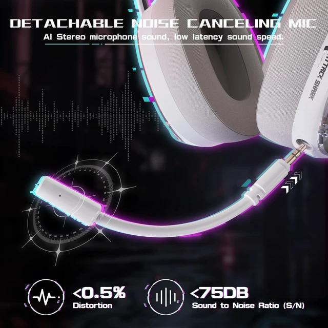 Alt view image 2 of 5 - ATTACK SHARK L60 Wireless Over-Ear Gaming Headset,40mm Drivers,Detachable Noise Cancelling Mic,Memory Foam Ear Pads,3 Modes USB Computer Headset with 5.1 Surround Sound for PC/Mac/PS4/PS5-White