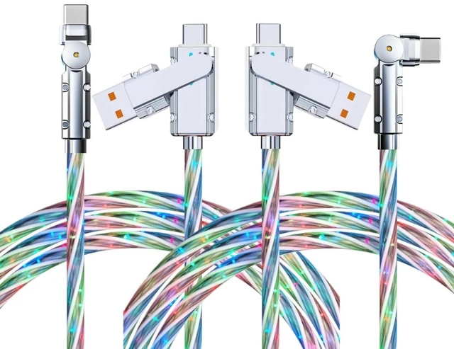 Main image of LED Light Up USB C Charging Cable 2Pack 6.6ft Rotating USB C to USB C Cable