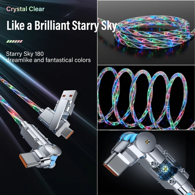 Alt view image 5 of 5 - LED Light Up USB C Charging Cable 2Pack 6.6ft Rotating USB C to USB C Cable
