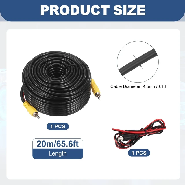Alt view image 2 of 5 - MECCANIXITY Backup Camera RCA Video Cable 65.6FT/20M Copper Core Audio Cord
