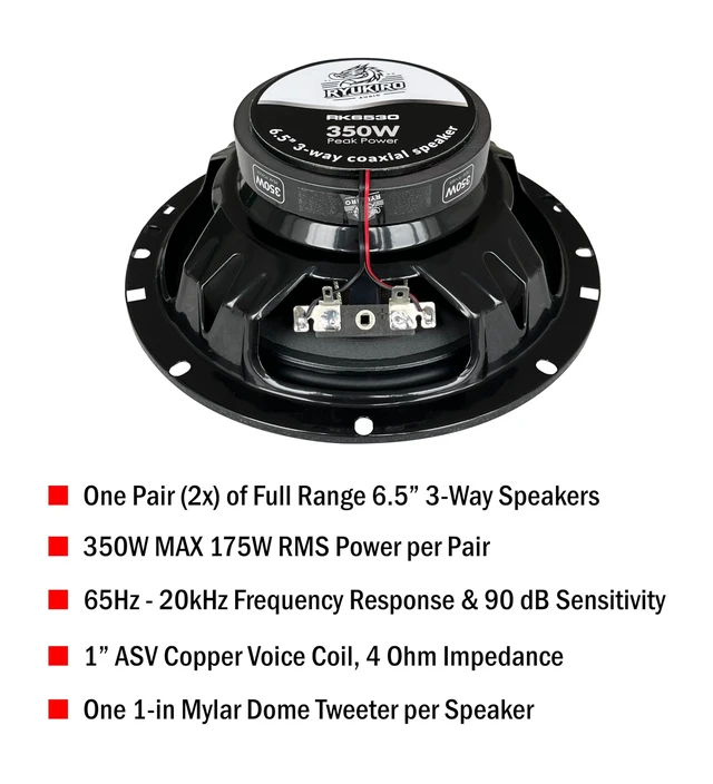 Alt view image 2 of 4 - 350 Watt 6.5 Inch Car Audio Full Range Coaxial 3 Way Speaker (One Pair)