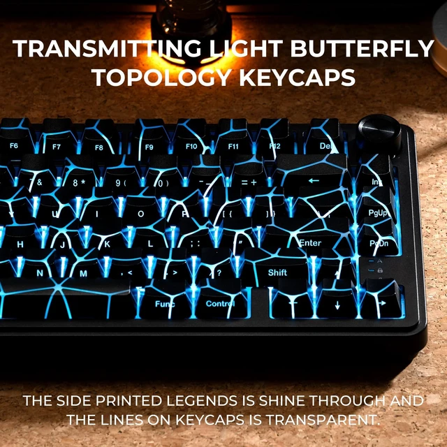 Alt view image 3 of 5 - XVX Black Butterfly Topology Shine Through Keycaps for Mechanical Keyboard