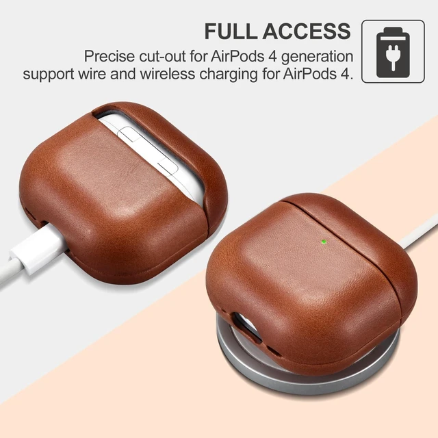 Alt view image 3 of 5 - ICARER AirPods 5 Leather Case, AirPod 4 Leather Vintage Cover (Brown)