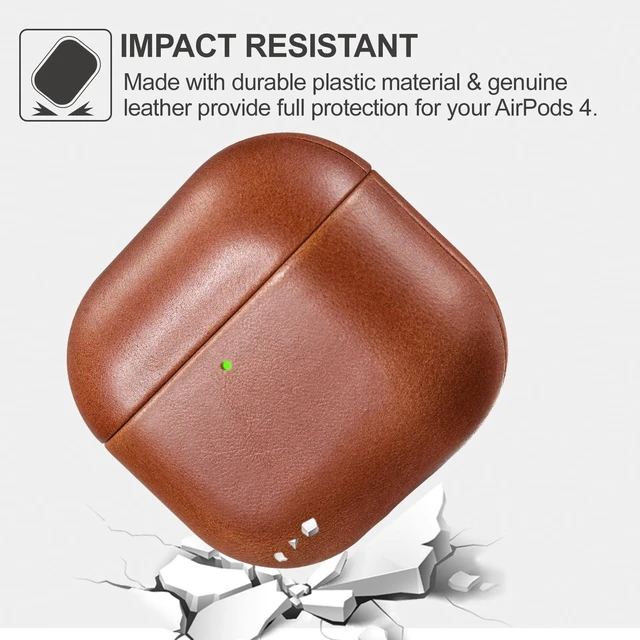 Alt view image 5 of 5 - ICARER AirPods 5 Leather Case, AirPod 4 Leather Vintage Cover (Brown)