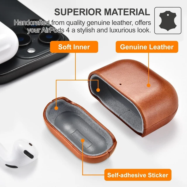 Alt view image 2 of 5 - ICARER AirPods 5 Leather Case, AirPod 4 Leather Vintage Cover (Brown)