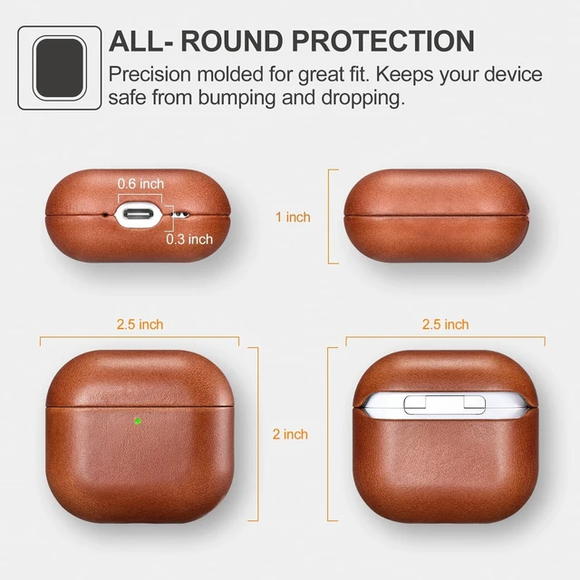 Alt view image 4 of 5 - ICARER AirPods 5 Leather Case, AirPod 4 Leather Vintage Cover (Brown)