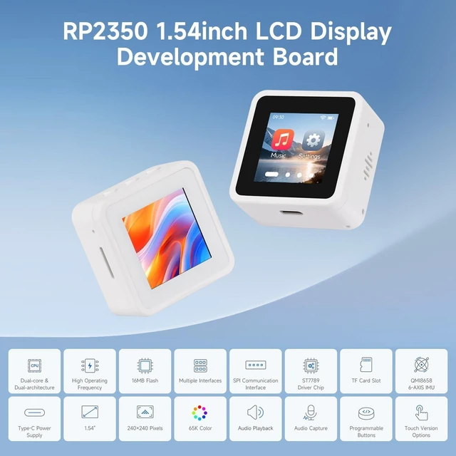 Alt view image 3 of 5 - Waveshare RP2350 1.54inch LCD Touch Display Development Board, 240 x 240 Resolution, 65K Color, IPS Display Panel, Dual-Core and Dual-Architecture, No Batt
