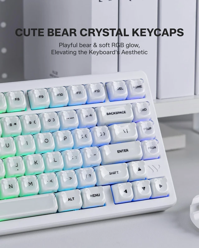 Alt view image 5 of 5 - Keyporia Lusterfly Jelly Keycaps Set, 129 Keys Cute Bear Crystal Key caps, MOA Profile, Compatible with 65% 75% 96% Full Size for Cherry Gateron MX Switches Mechanical Keyboard, White