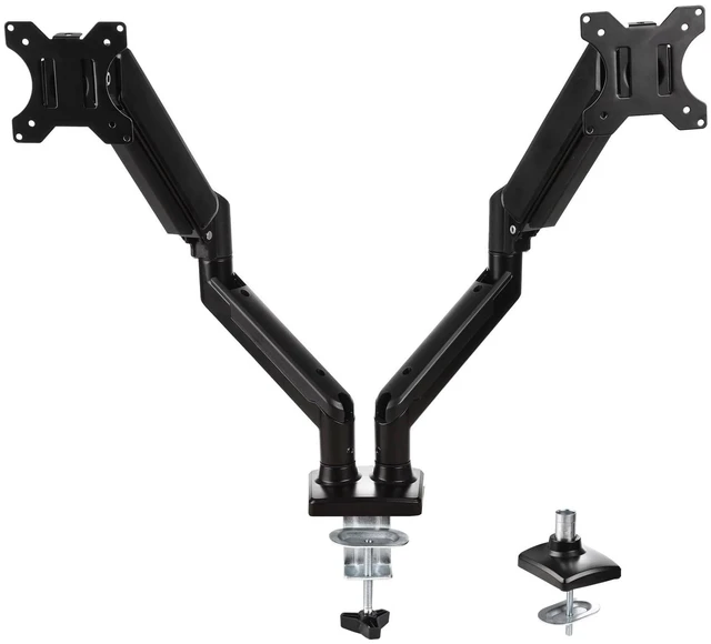 Alt view image 2 of 5 - Dual Balanced Monitor Arms ^^ Effortless Adjustment ^^ Internal Spring Mechanism ^^ Outstanding Flexibility ^^ 180 Degree Rotation ^^ Two Monitors ^^ Fit Screen Size 17" - 32" ^^ Computer Display Arm