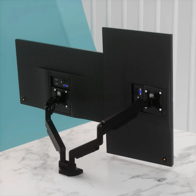 Alt view image 3 of 5 - Dual Balanced Monitor Arms ^^ Effortless Adjustment ^^ Internal Spring Mechanism ^^ Outstanding Flexibility ^^ 180 Degree Rotation ^^ Two Monitors ^^ Fit Screen Size 17" - 32" ^^ Computer Display Arm