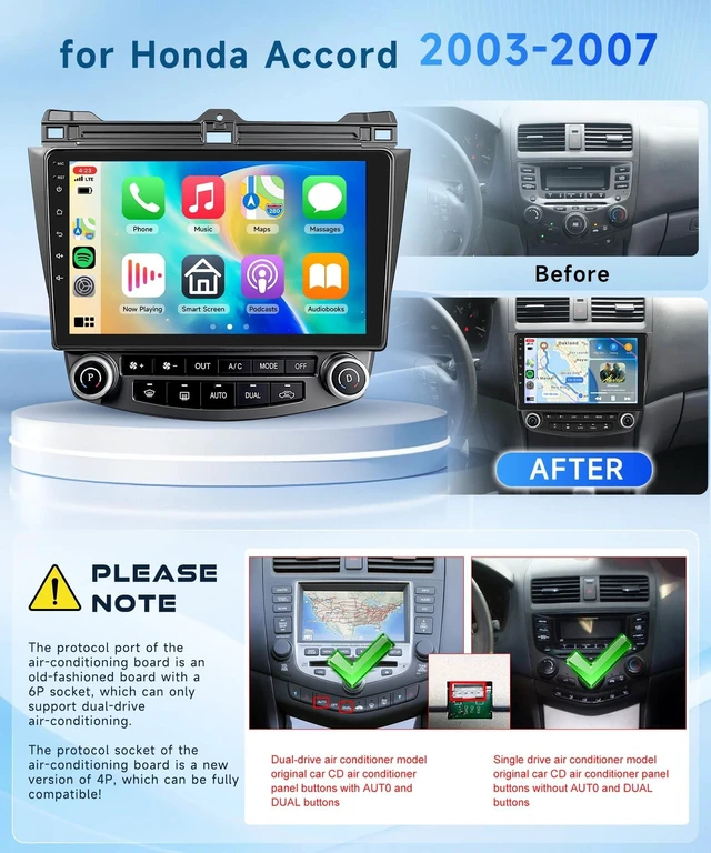 Alt view image 2 of 5 - Android 15 Car Stereo Radio for Honda Accord 2003-2007 Wireless Carplay