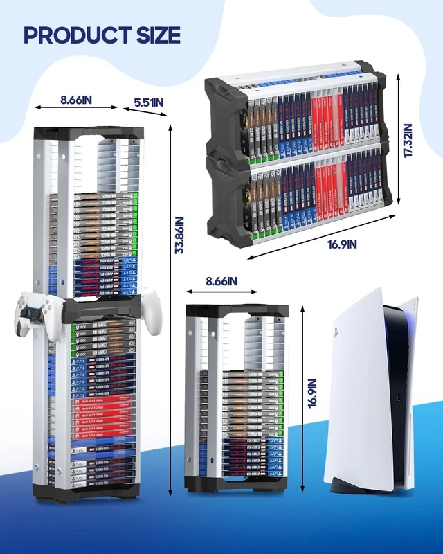 Alt view image 3 of 5 - Nargos Video Game Storage Tower, Universal Organizer for PS5/PS4/PS3/PS2, Xbox One/360/Series X/S, Wii, Switch/Switch 2, DVD and Blu-Ray Cases (46 Pcs)