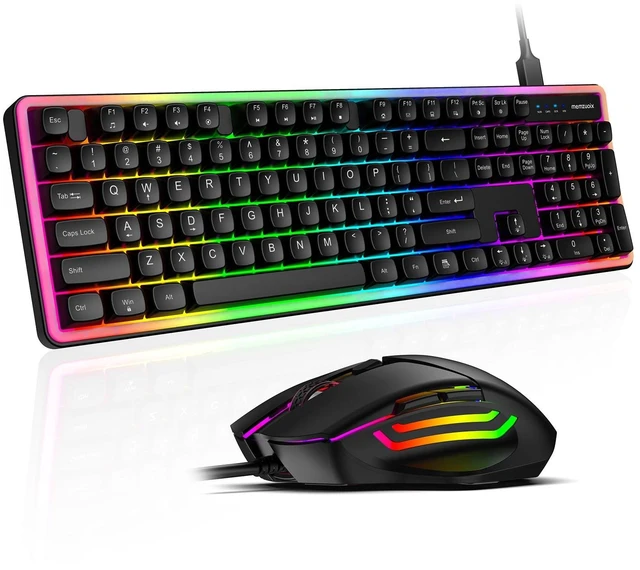 Main image of Wired RGB Keyboard and Mouse Combo, Adjustable Rainbow Backlit, 104-Key Full-Size with Numpad, 6400 DPI Ergonomic High-Precision Mouse, Plug & Play, for PC Laptop Mac Windows Mac Office Gaming (Black)