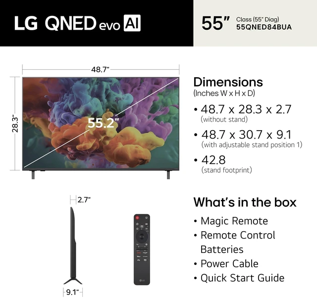 Alt view image 2 of 5 - LG 55-Inch QNED evo AI QNED84B Series Mini LED 4K Smart TV, 2026 Model