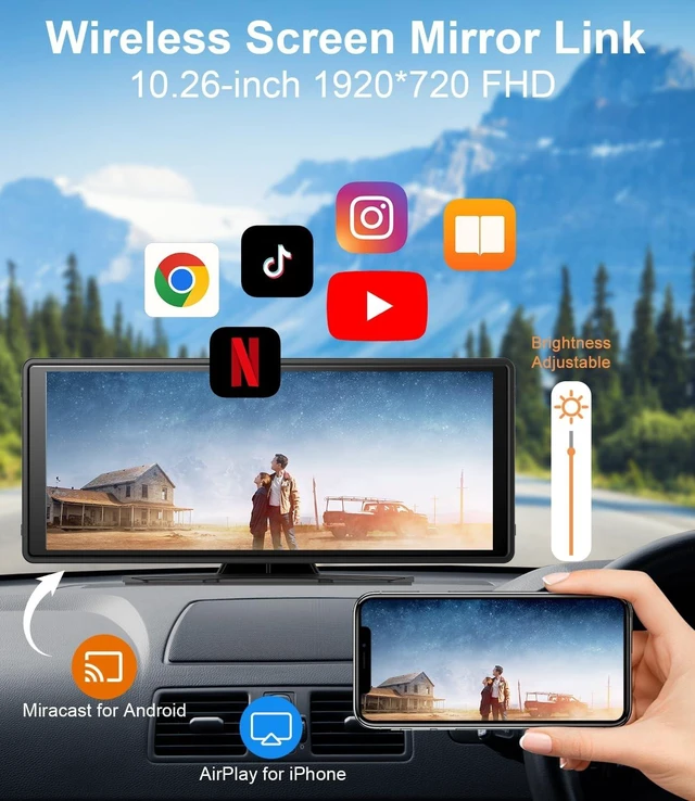 Alt view image 4 of 5 - 10" Wireless CarPlay Screen for Car Android Auto Portable Car Stereo Touch Screen AirPlay, Car Play, GPS Navigation, Bluetooth, Voice Control, Mirror Link