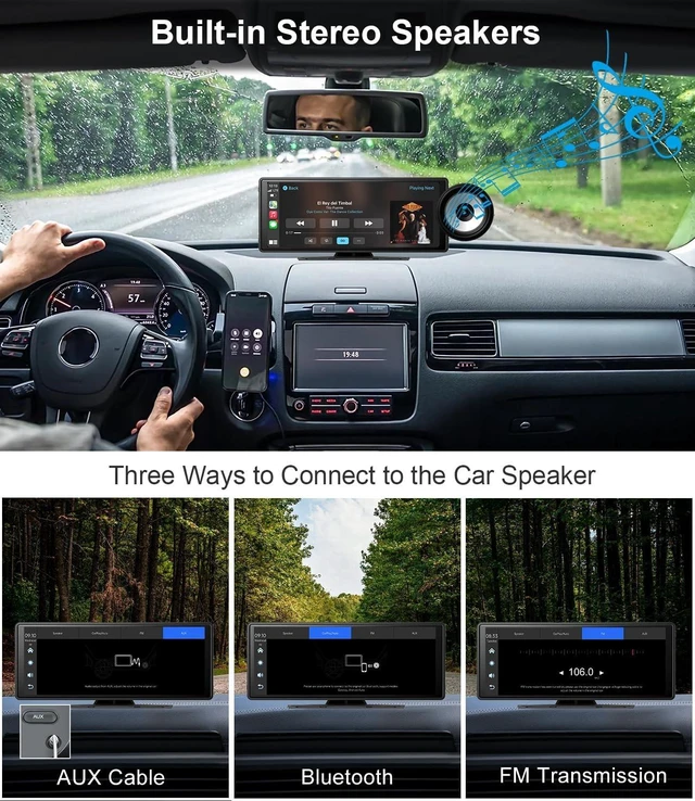 Alt view image 5 of 5 - 10" Wireless CarPlay Screen for Car Android Auto Portable Car Stereo Touch Screen AirPlay, Car Play, GPS Navigation, Bluetooth, Voice Control, Mirror Link