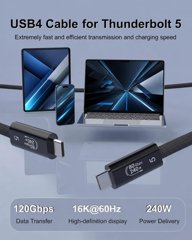 Alt view image 2 of 5 - AIRSKY USB4 V2 Cable for Thunderbolt 5, USB C to USB C Cable 6FT