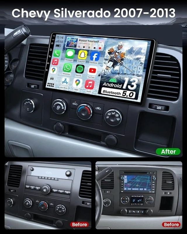 Alt view image 2 of 5 - Alikali 10.1" 2-Din Car Radio Stereo for Chevy Silverado 2007-2013, w/WiFi/Bluetooth/GPS Navigation/FM/Music/SWC/IPS Touchscreen Radio Player with Carplay Android Auto +Free Backup Camera