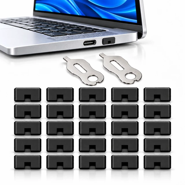 Main image of USB-C Port Blockers 25 Pack with Secure Fit and Easy Removal, Black