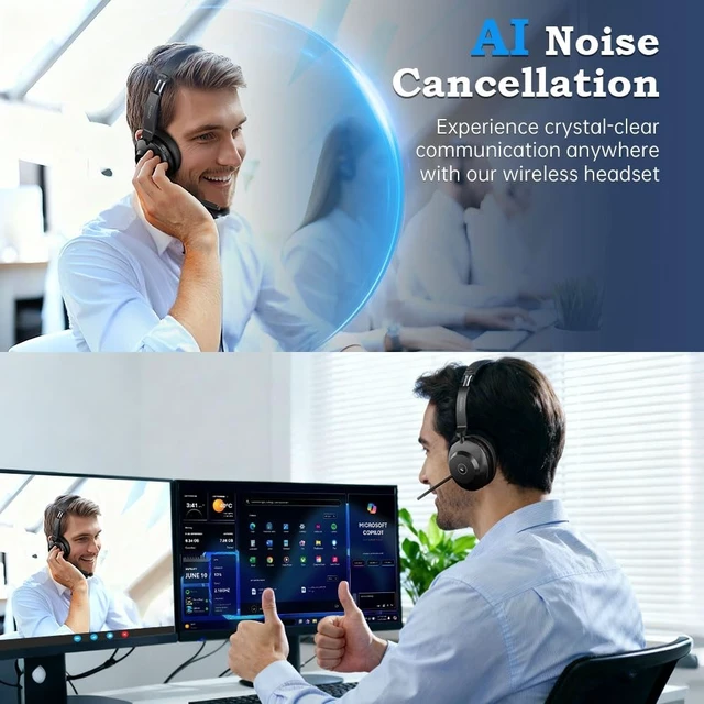 Alt view image 2 of 5 - AxiomEar Bluetooth Wireless Headset with Mic for Work, Advanced Noise Reduction Microphone, Clear Calls - Comfortable On-Ear Headphones, Bluetooth 5.3, Applicable to Laptop, PC, Zoom, Office, P