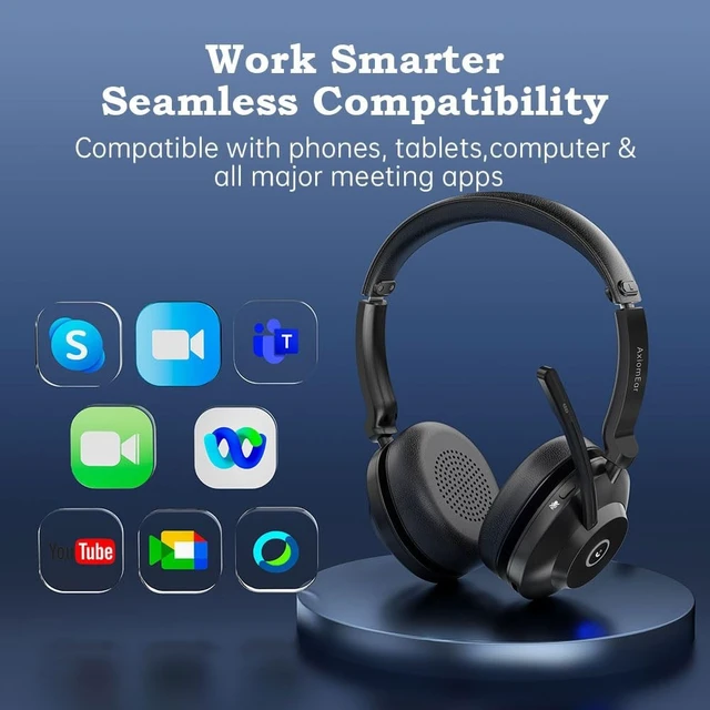 Alt view image 5 of 5 - AxiomEar Bluetooth Wireless Headset with Mic for Work, Advanced Noise Reduction Microphone, Clear Calls - Comfortable On-Ear Headphones, Bluetooth 5.3, Applicable to Laptop, PC, Zoom, Office, P