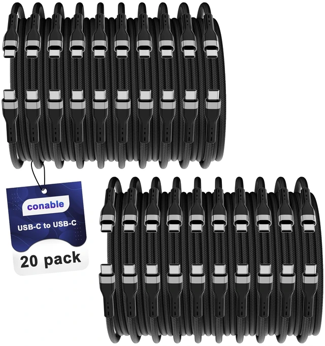 Main image of USB Type C Cable (4FT, 20 Pack), USB C to USB-C 3A Fast Charging Cord, Bulk
