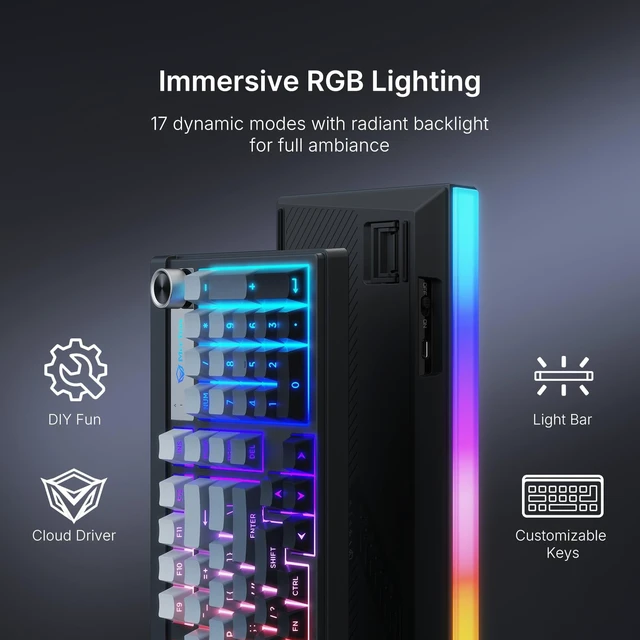 Alt view image 2 of 5 - MEETION Wireless Gaming Keyboard, 98-Key Tri-Mode RGB Backlit, Black