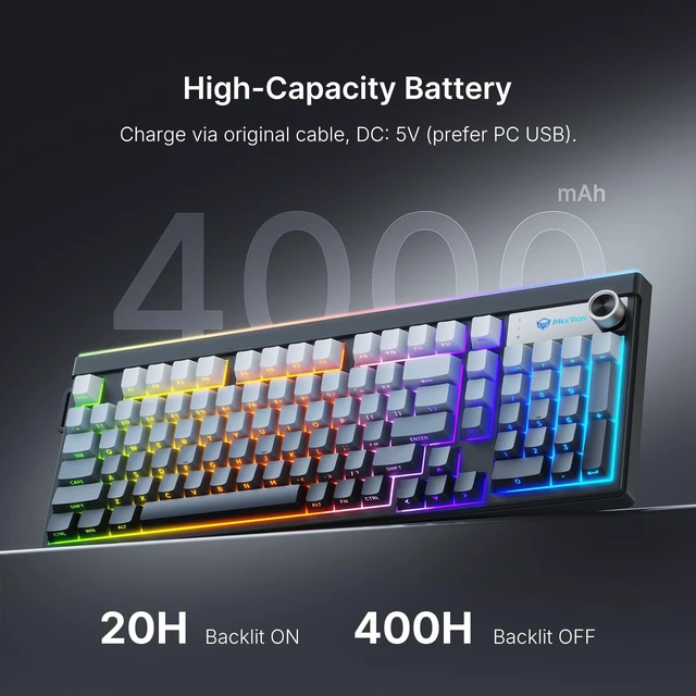 Alt view image 4 of 5 - MEETION Wireless Gaming Keyboard, 98-Key Tri-Mode RGB Backlit, Black