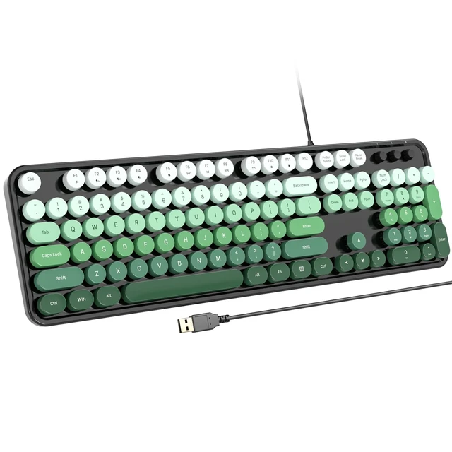 Main image of Atelus Retro Typewriter Wired Keyboard, Full-Size USB Computer Keyboard with Numeric Keypad, Plug & Play for Windows PC Laptop Home Office (Black Green)