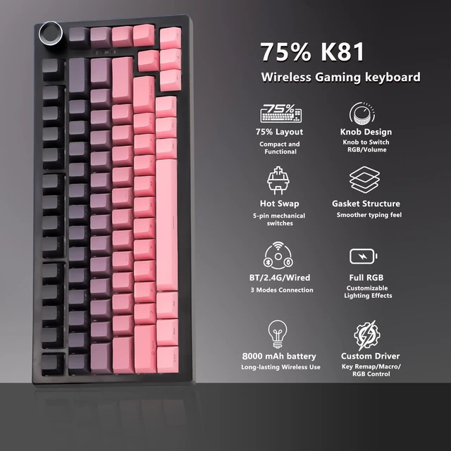 Alt view image 2 of 5 - Adventurers 75% Wireless Mechanical Keyboard,8000mAh,Hot-Swappable