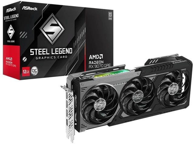 Main image of ASRock Radeon RX 9070 GRE Steel Legend Dark 12GB OC, AMD RDNA 4, 12GB GDDR6, PCIe 5.0, 3X Fans, 0dB Silent, Polychrome SYNC, 2920MHz Boost