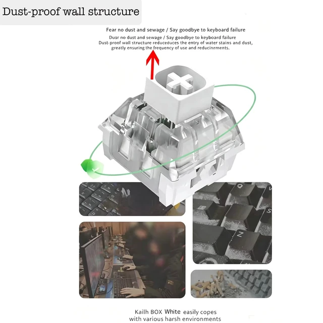 Alt view image 4 of 5 - 120 PCS Kailh Box White Clicky Switches,3-Pin 45gf Crisp Clicker/Pre Lubed/Dust&Waterproof switches for Gaming Keyboard and 3D Prints