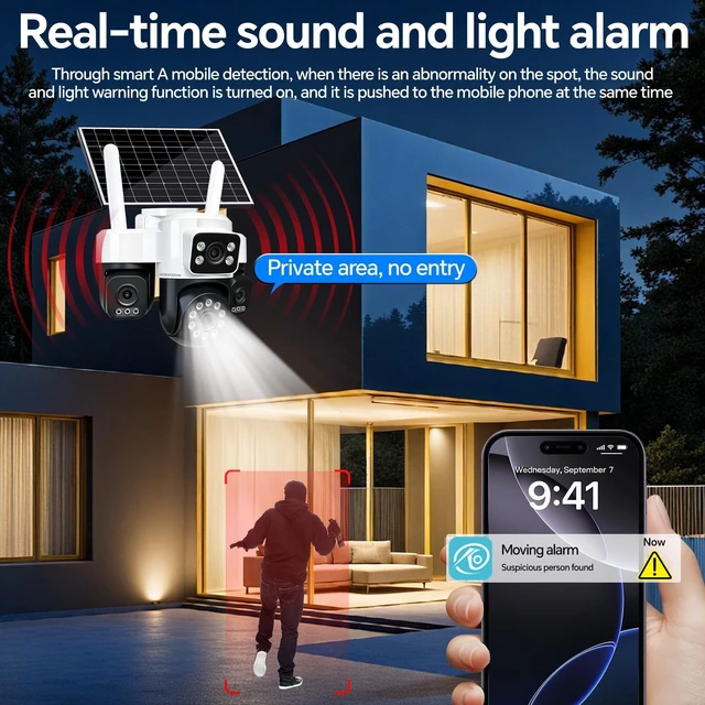 Alt view image 4 of 5 - 4-Lens Solar Security Cameras Wireless Outdoor, 4G Cameras for Home Security,4 * 2MP FHD Resolution,PTZ 360 Pan & Tilt Surveillance,Two Way Audio,Color Night Vision,Auto Tracking,AI Motion Dete