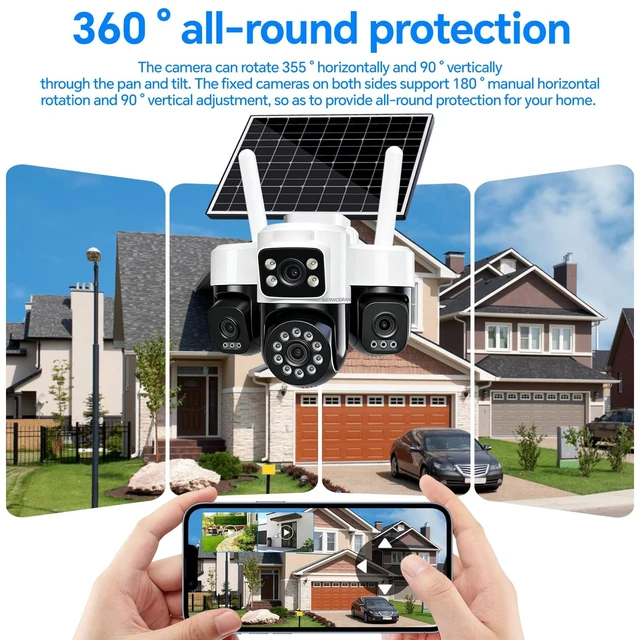 Alt view image 2 of 5 - 4-Lens Solar Security Cameras Wireless Outdoor, 4G Cameras for Home Security,4 * 2MP FHD Resolution,PTZ 360 Pan & Tilt Surveillance,Two Way Audio,Color Night Vision,Auto Tracking,AI Motion Dete