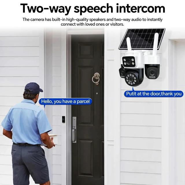 Alt view image 5 of 5 - 4-Lens Solar Security Cameras Wireless Outdoor, 4G Cameras for Home Security,4 * 2MP FHD Resolution,PTZ 360 Pan & Tilt Surveillance,Two Way Audio,Color Night Vision,Auto Tracking,AI Motion Dete