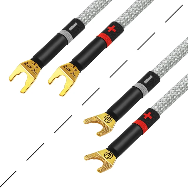 Alt view image 4 of 5 - WORLDS BEST CABLES 4 Foot Ultimate - 10 AWG - Ultra-Pure OFC - Premium Audiophile HiFi Speaker Cable Pair with Eminence Spade Plugs & Silver Tweed Jacket